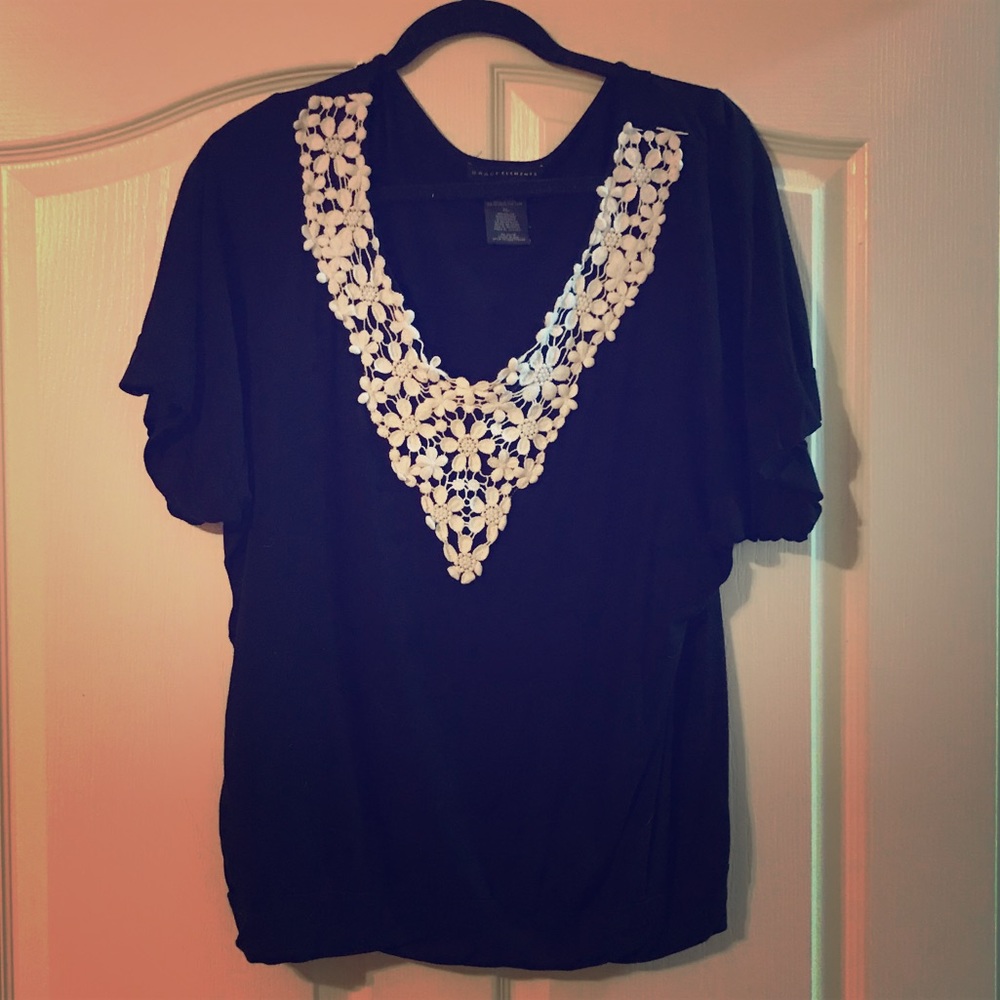 Black with white Floral Top